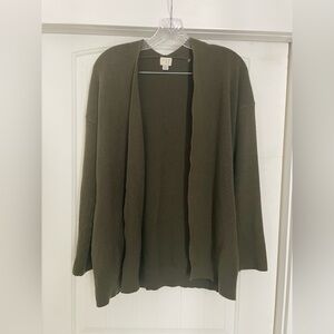 Olive Green Open Front Cardigan Sweater